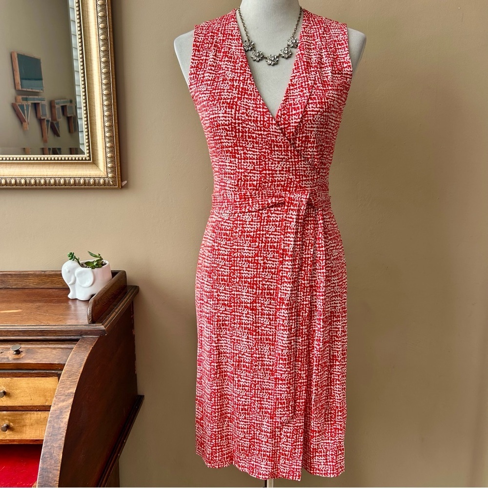 Diane von Furstenberg New Yahzi Wrap Dress Red White Print Silk Size 2 - Picture 2 of 14